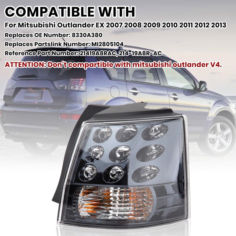 Clidr Right Side Tail Light Assembly for Mitsubishi Outlander EX 2007 2008 2009 2010 2011 2012 2013 Outer Brake Light Tail Lamp Passenger (Don't fit for mitsubishi outlander V4) - Image 2